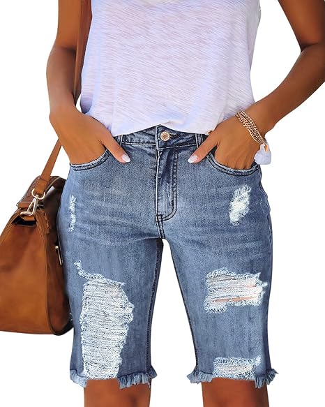 🔥 Summer Must-Have! Distressed Denim Bermuda Shorts 👖✨