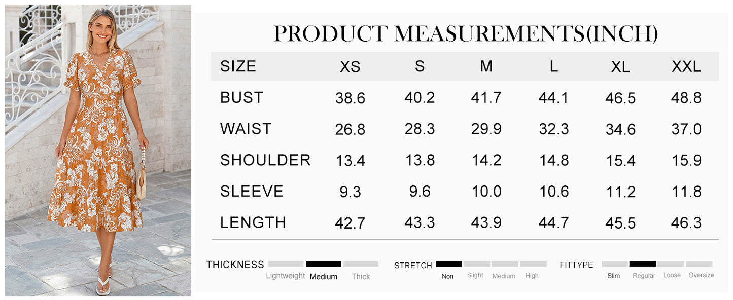 Summer Dresses Midi Dress V Neck Puffy Short Sleeve Flowy Casual Vacation Beach Sundresses 2026 with Pockets