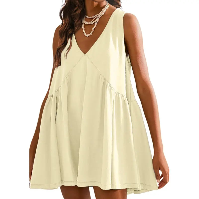 Women's V-Neck Tank Sundress Summer Sleeveless💕 A-Line Mini Dress Casual Loose Dresses with Pockets💕💕