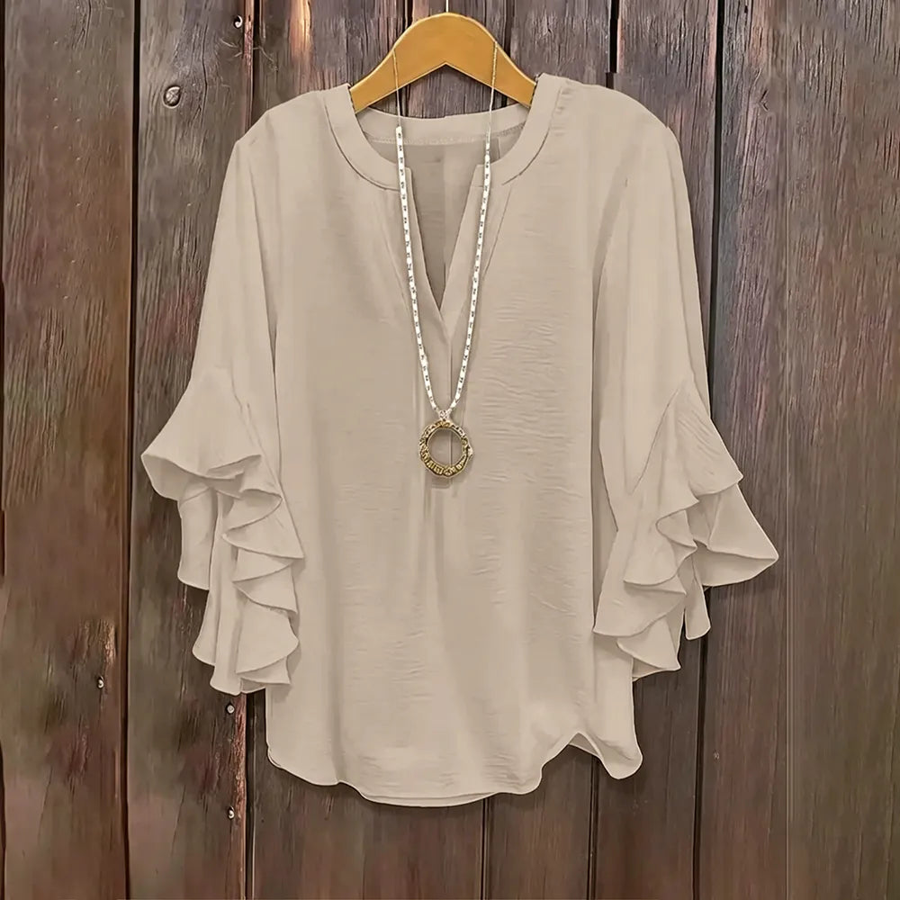 ✨Plus Size Ruffle Sleeve V-Neck Blouse – 💖 Feel Beautiful, Comfortable & Confident Every Day