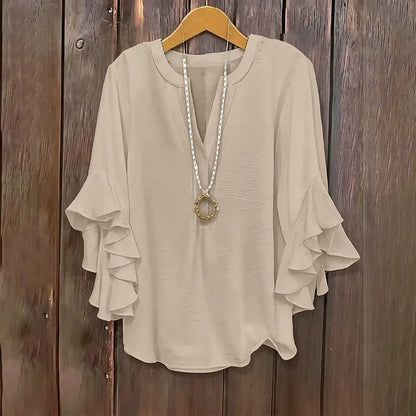 ✨Plus Size Ruffle Sleeve V-Neck Blouse – 💖 Feel Beautiful, Comfortable & Confident Every Day