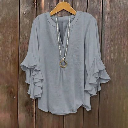 ✨Plus Size Ruffle Sleeve V-Neck Blouse – 💖 Feel Beautiful, Comfortable & Confident Every Day