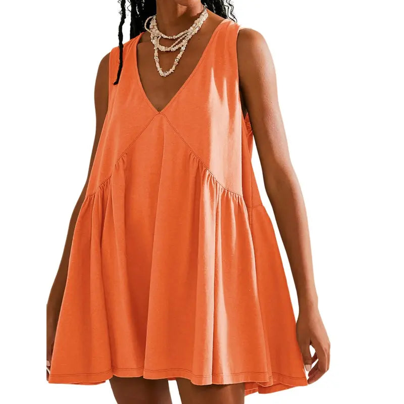 Women's V-Neck Tank Sundress Summer Sleeveless💕 A-Line Mini Dress Casual Loose Dresses with Pockets💕💕