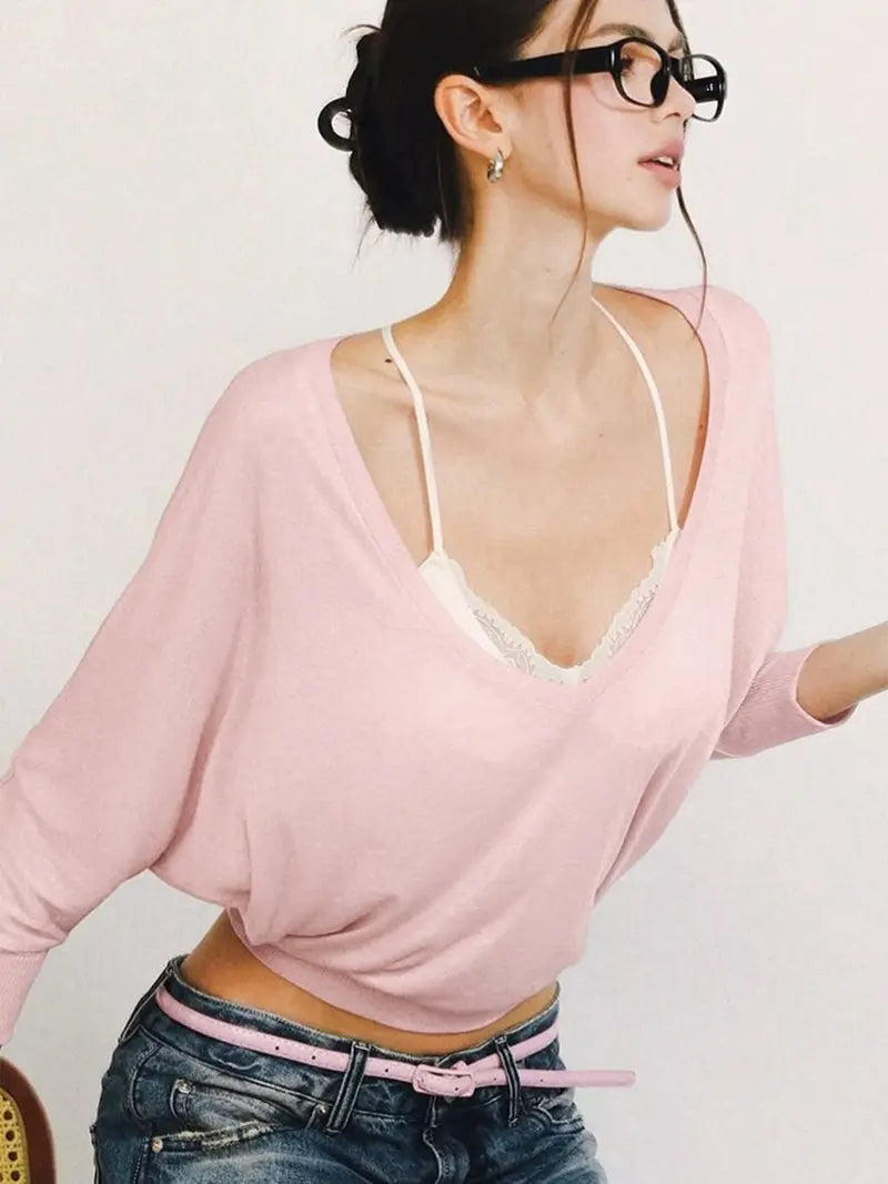 Women's Solid Color Minimalist Semi-Sheer V Neck Long Sleeve T-shirt 💖 Feel Confident in Every Outfit