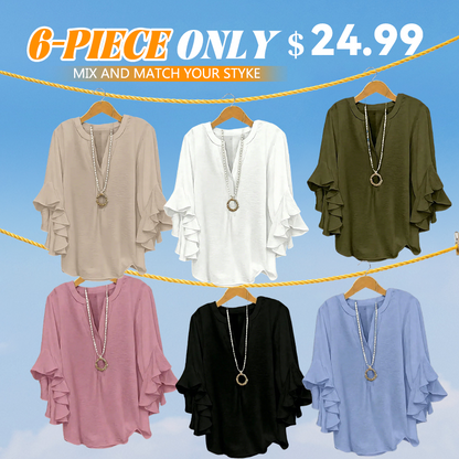 ✨Plus Size Ruffle Sleeve V-Neck Blouse – 💖 Feel Beautiful, Comfortable & Confident Every Day