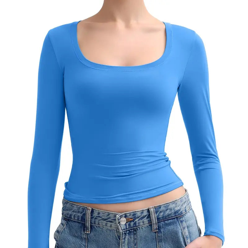 The Perfect Womens Scoop Neck Long Sleeve 🔥 Soft, Slimming & Stylish — Your New Favorite Layer💕