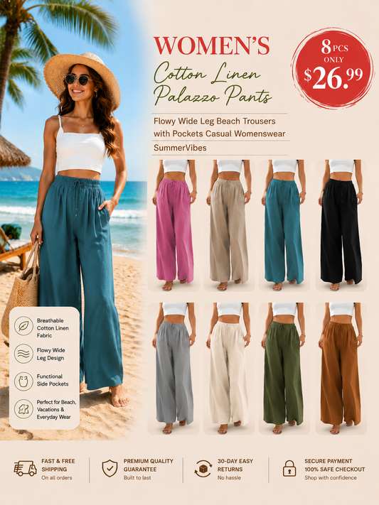 🌊Flowy Wide Leg Beach Trousers with Pockets Casual Womenswear☀️ Vacation Ready Pants For Every Summer Moment 🌴💖