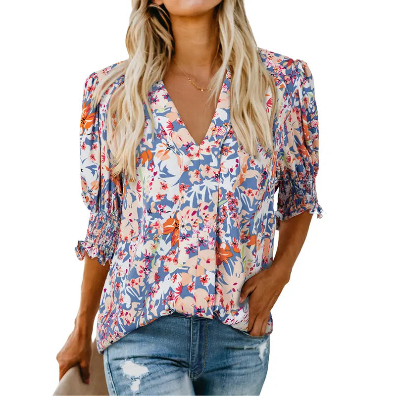 💖 Summer Sale Picks! Women’s Cute V Neck Tops 🌸 Floral Ruffle Sleeve Casual Tees