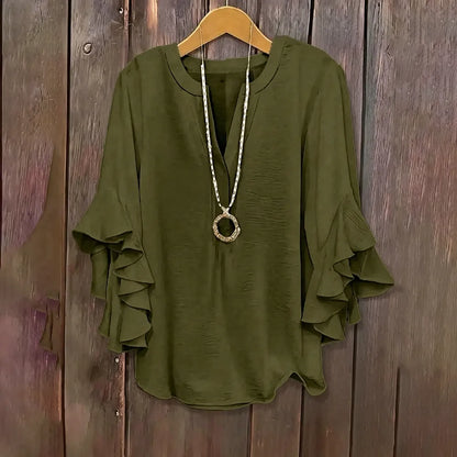 ✨Plus Size Ruffle Sleeve V-Neck Blouse – 💖 Feel Beautiful, Comfortable & Confident Every Day