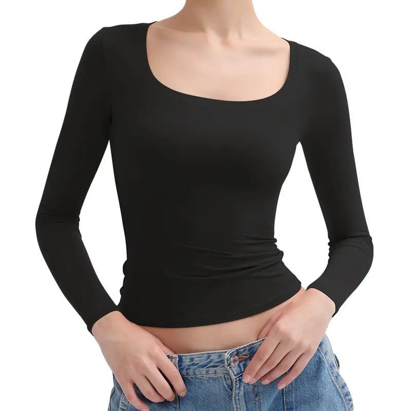 The Perfect Womens Scoop Neck Long Sleeve 🔥 Soft, Slimming & Stylish — Your New Favorite Layer💕