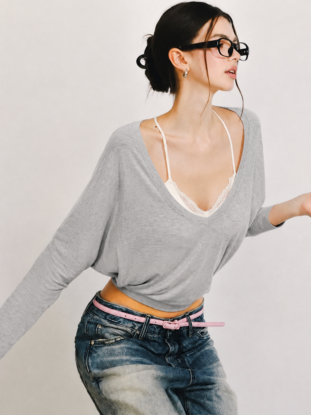 Women's Solid Color Minimalist Semi-Sheer V Neck Long Sleeve T-shirt 💖 Feel Confident in Every Outfit