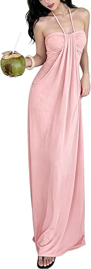 Halter Tie Back Maxi Dress with Pockets