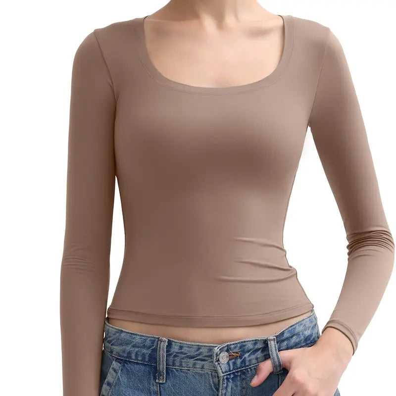 The Perfect Womens Scoop Neck Long Sleeve 🔥 Soft, Slimming & Stylish — Your New Favorite Layer💕