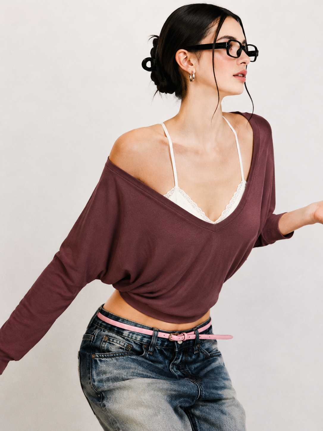 Women's Solid Color Minimalist Semi-Sheer V Neck Long Sleeve T-shirt 💖 Feel Confident in Every Outfit
