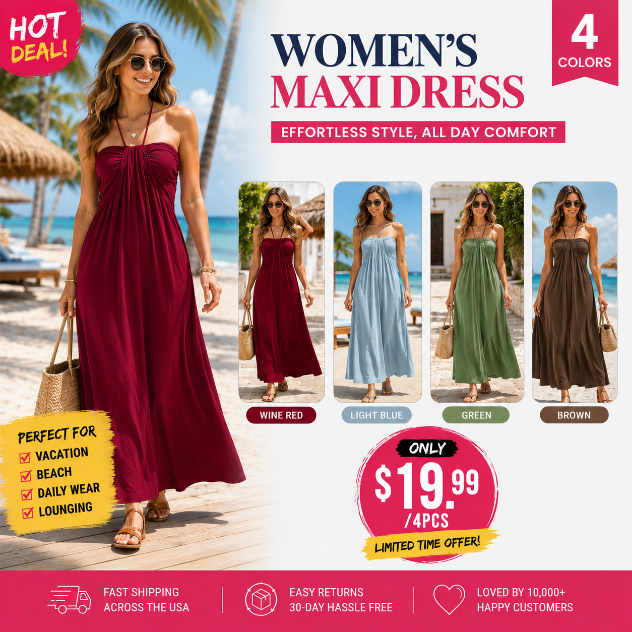 Halter Tie Back Maxi Dress with Pockets