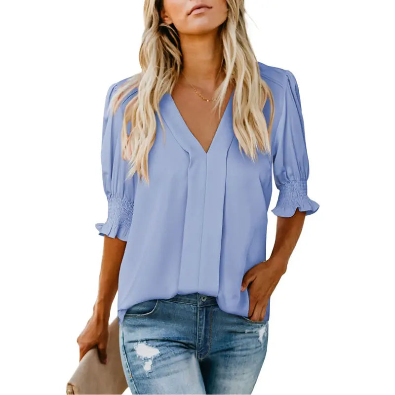 💖 Summer Sale Picks! Women’s Cute V Neck Tops 🌸 Floral Ruffle Sleeve Casual Tees
