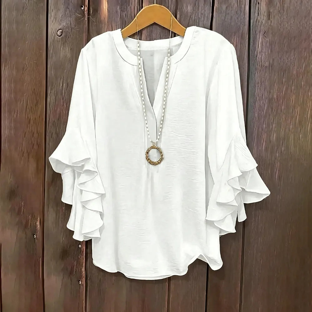 ✨Plus Size Ruffle Sleeve V-Neck Blouse – 💖 Feel Beautiful, Comfortable & Confident Every Day