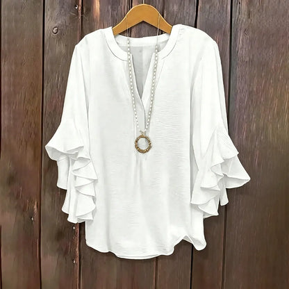 ✨Plus Size Ruffle Sleeve V-Neck Blouse – 💖 Feel Beautiful, Comfortable & Confident Every Day