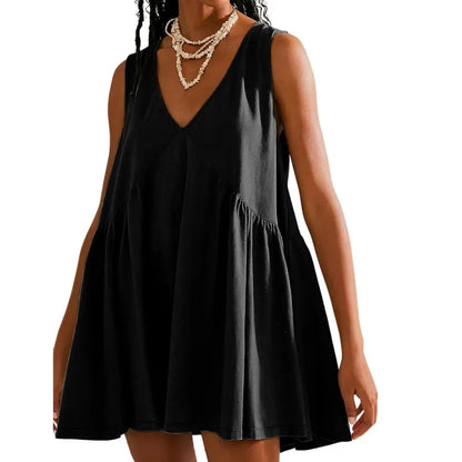 Women's V-Neck Tank Sundress Summer Sleeveless💕 A-Line Mini Dress Casual Loose Dresses with Pockets💕💕
