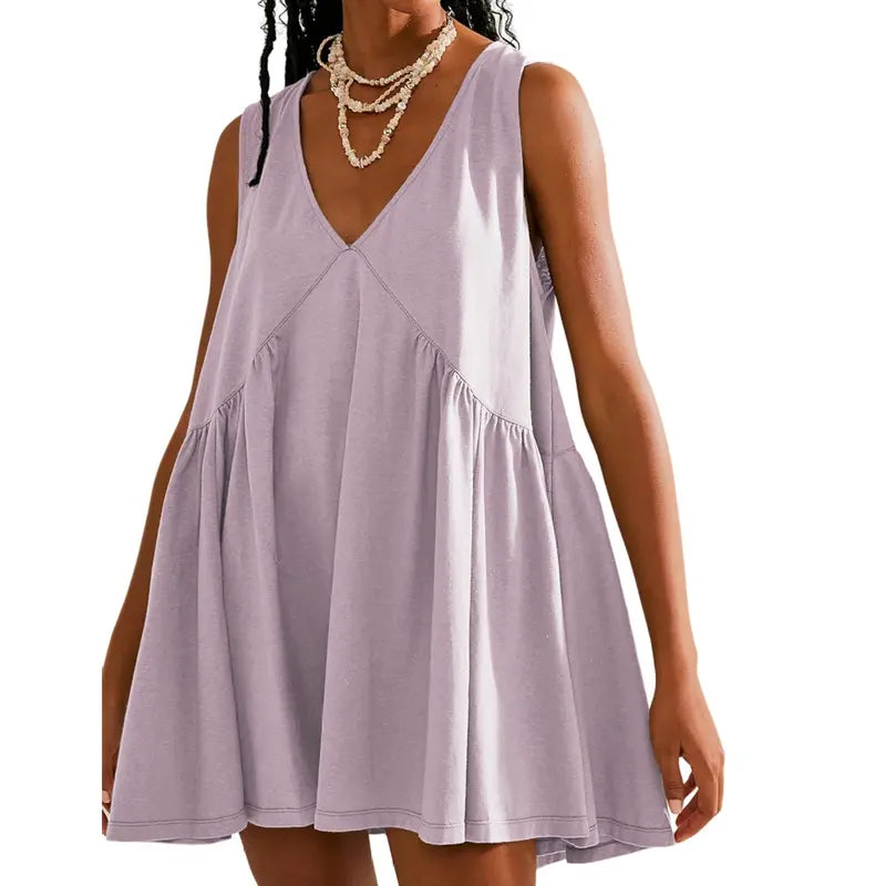 Women's V-Neck Tank Sundress Summer Sleeveless💕 A-Line Mini Dress Casual Loose Dresses with Pockets💕💕