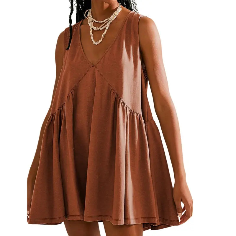 Women's V-Neck Tank Sundress Summer Sleeveless💕 A-Line Mini Dress Casual Loose Dresses with Pockets💕💕