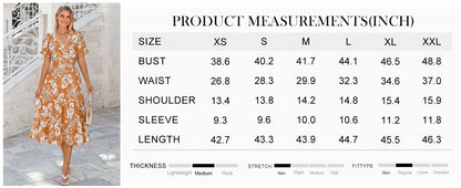Summer Dresses Midi Dress V Neck Puffy Short Sleeve Flowy Casual Vacation Beach Sundresses 2026 with Pockets