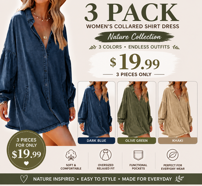 🔥 👗 Women's Oversized Denim Shirt Dress 💙 Casual Loose Fit with Pockets