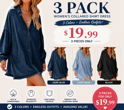 🔥 👗 Women's Oversized Denim Shirt Dress 💙 Casual Loose Fit with Pockets