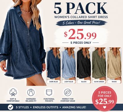 🔥 👗 Women's Oversized Denim Shirt Dress 💙 Casual Loose Fit with Pockets