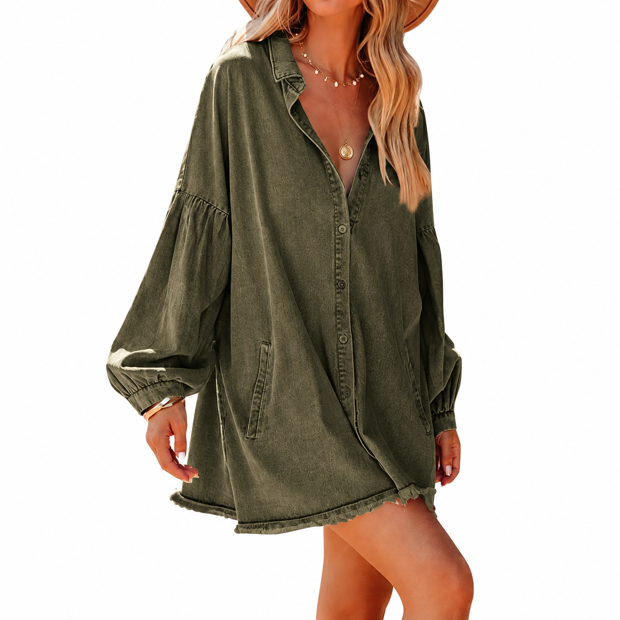 🔥 👗 Women's Oversized Denim Shirt Dress 💙 Casual Loose Fit with Pockets