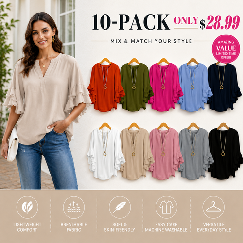 ✨Plus Size Ruffle Sleeve V-Neck Blouse – 💖 Feel Beautiful, Comfortable & Confident Every Day