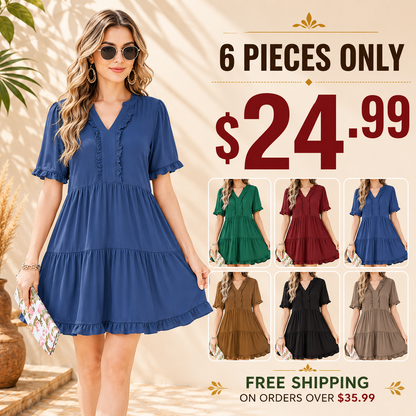✨ Soft, Flowy & Flattering — Your New Favorite Women's V-Neck  Dress! 💖