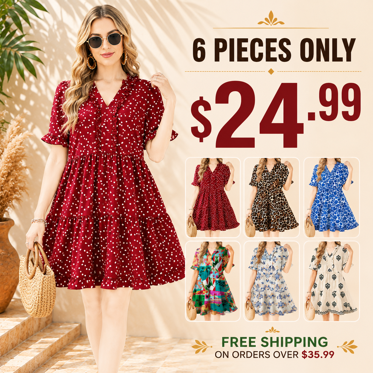 ✨ Soft, Flowy & Flattering — Your New Favorite Women's V-Neck  Dress! 💖