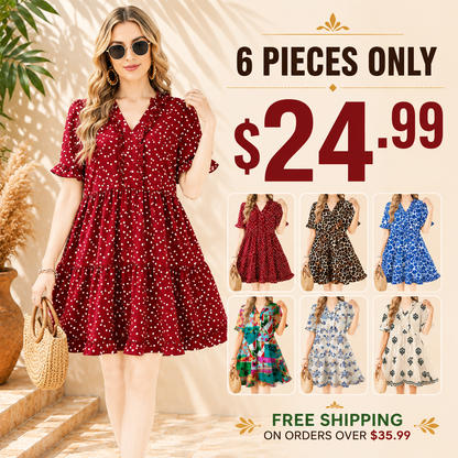 ✨ Soft, Flowy & Flattering — Your New Favorite Women's V-Neck  Dress! 💖