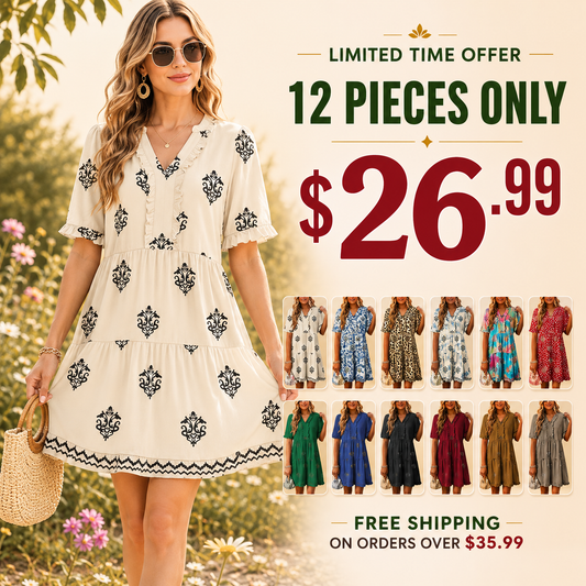 ✨ Soft, Flowy & Flattering — Your New Favorite Women's V-Neck  Dress! 💖