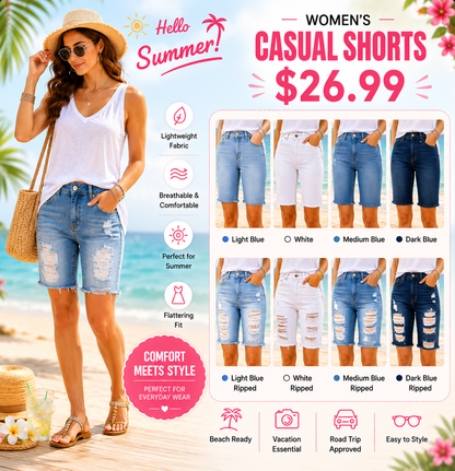 🔥 Summer Must-Have! Distressed Denim Bermuda Shorts 👖✨