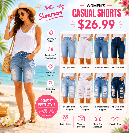 🔥 Summer Must-Have! Distressed Denim Bermuda Shorts 👖✨