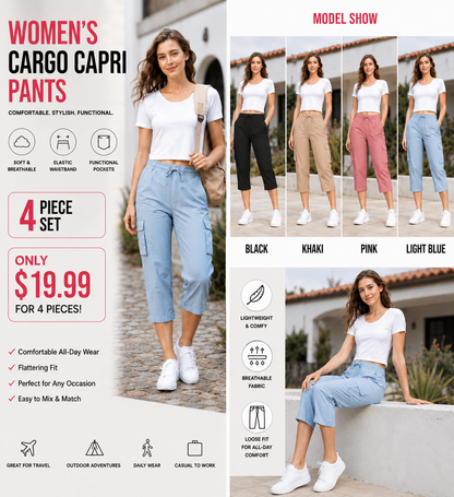 Women's Plus Size Cargo Capri Pants🔥 – Lightweight Loose Fit Summer Pants💕💕