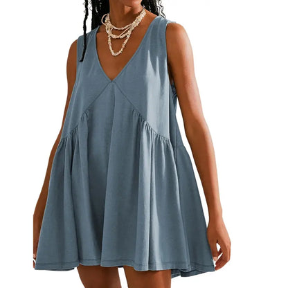 Women's V-Neck Tank Sundress Summer Sleeveless💕 A-Line Mini Dress Casual Loose Dresses with Pockets💕💕