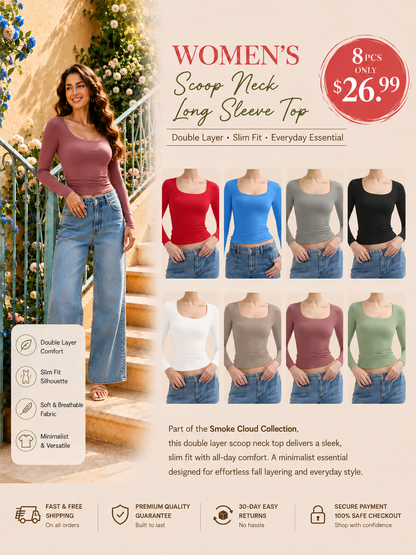 The Perfect Womens Scoop Neck Long Sleeve 🔥 Soft, Slimming & Stylish — Your New Favorite Layer💕