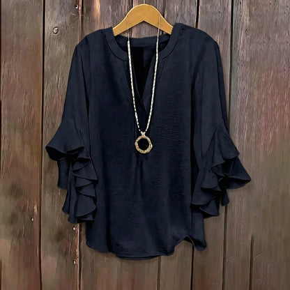 ✨Plus Size Ruffle Sleeve V-Neck Blouse – 💖 Feel Beautiful, Comfortable & Confident Every Day
