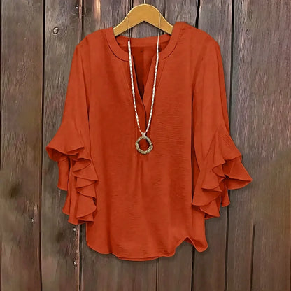 ✨Plus Size Ruffle Sleeve V-Neck Blouse – 💖 Feel Beautiful, Comfortable & Confident Every Day