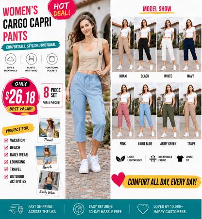 Women's Plus Size Cargo Capri Pants🔥 – Lightweight Loose Fit Summer Pants💕💕