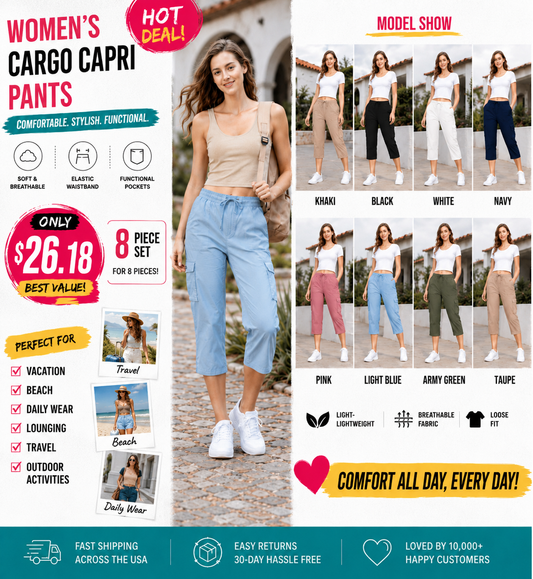 Women's Plus Size Cargo Capri Pants🔥 – Lightweight Loose Fit Summer Pants💕💕