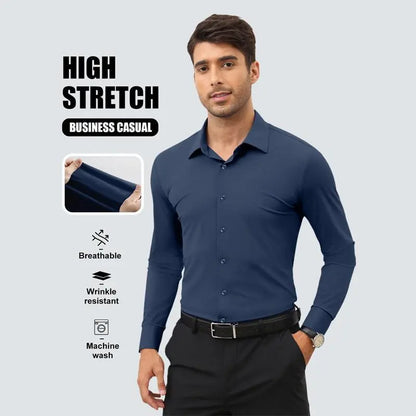 👔 Men's 16-Way Stretch Slim Fit Dress Shirt ✨ Wrinkle-Free Long Sleeve Button Down 💼 Business Casual Traveler Essential