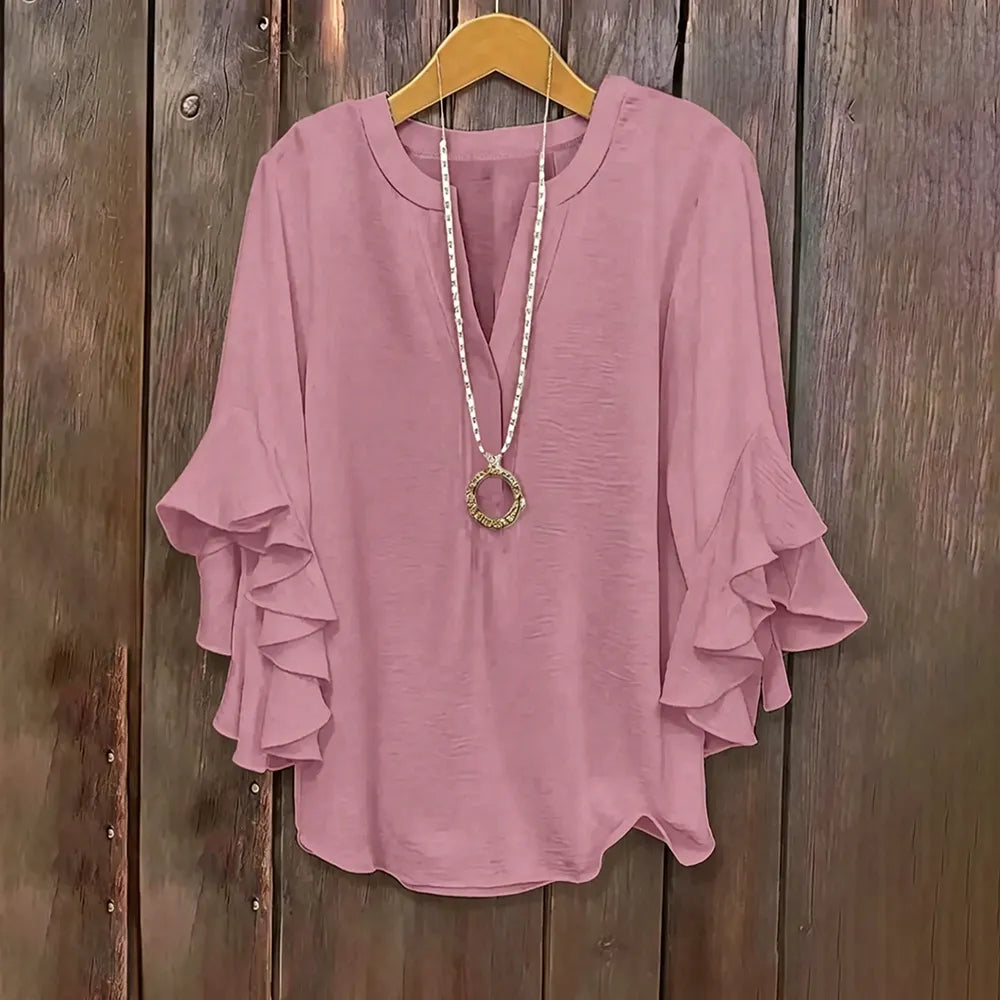 ✨Plus Size Ruffle Sleeve V-Neck Blouse – 💖 Feel Beautiful, Comfortable & Confident Every Day