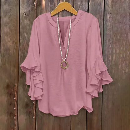 ✨Plus Size Ruffle Sleeve V-Neck Blouse – 💖 Feel Beautiful, Comfortable & Confident Every Day