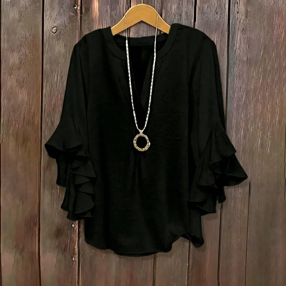 ✨Plus Size Ruffle Sleeve V-Neck Blouse – 💖 Feel Beautiful, Comfortable & Confident Every Day