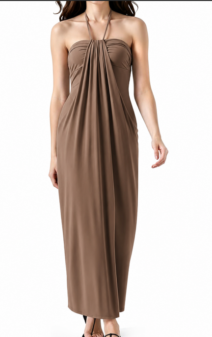 Halter Tie Back Maxi Dress with Pockets