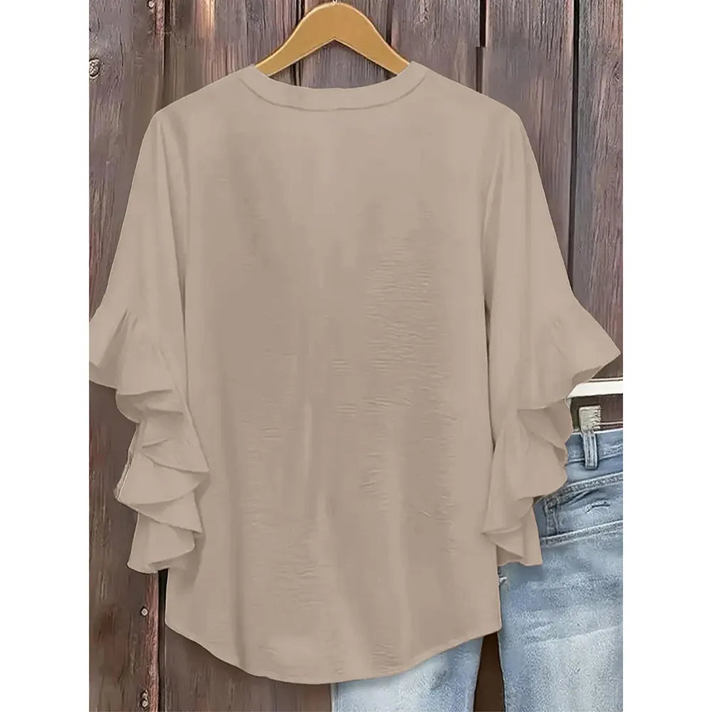 ✨Plus Size Ruffle Sleeve V-Neck Blouse – 💖 Feel Beautiful, Comfortable & Confident Every Day